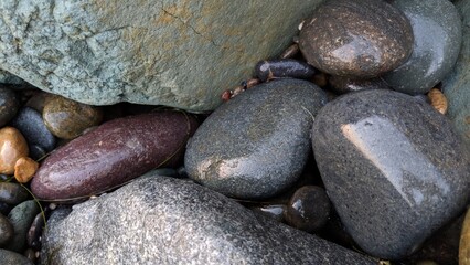 Fototapeta na wymiar Smooth cobble stones cover Swamis beach Encinitas California #12.