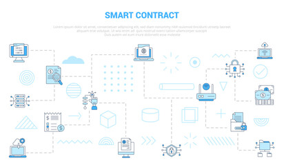 smart contract concept with icon set template banner with modern blue color style - obrazy, fototapety, plakaty