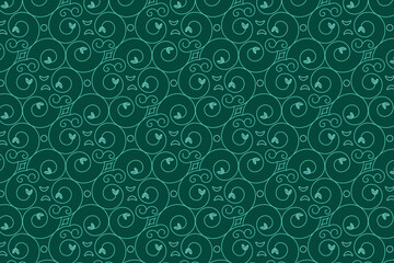 Geometrical line seamless pattern on jade green background