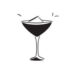 Cocktail vector black and white illustration. Cocktail glass, doodle style. Design for menus, covers, postcards.