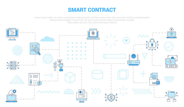 smart contract concept with icon set template banner with modern blue color style