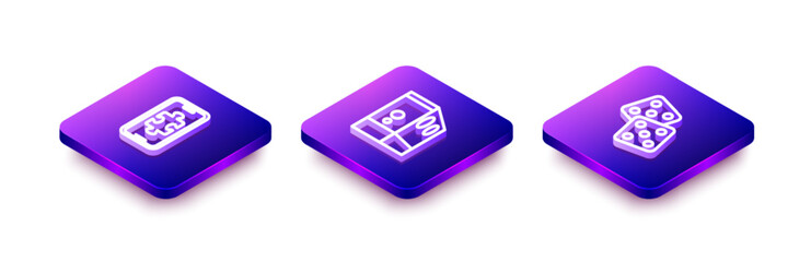 Set Isometric line Mobile gaming, Case of computer and Game dice icon. Vector