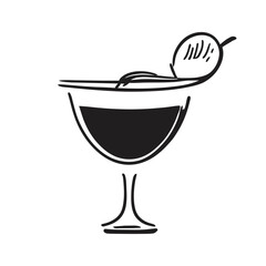 Cocktail vector black and white illustration. Cocktail glass, doodle style. Design for menus, covers, postcards. Minimalism.