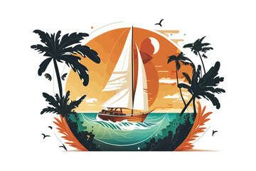 Postcard poster summer landscape. Vector illustration desing.