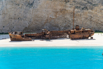 Navagio beach with the famous wrecked ship in Zante-Zakynthos, Greece