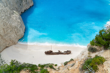 Navagio beach with the famous wrecked ship in Zante-Zakynthos, Greece