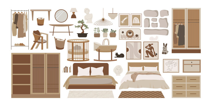 Fototapeta Modern bedroom flat vector design. Composition in scandinavian style