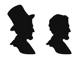 Silhouette set of the 16th President of America Abraham Lincoln. Vector illustration on white background - obrazy, fototapety, plakaty