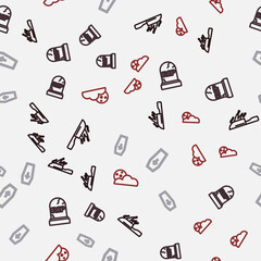 Set line Bloody knife, Tombstone with RIP written, Coffin christian cross and Moon and stars on seamless pattern. Vector