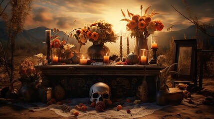 Day of the dead event with skulls AI generated image