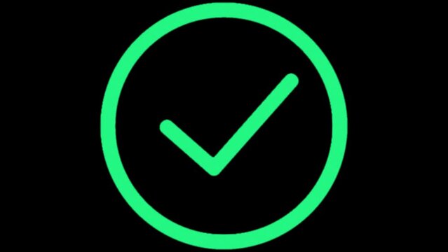Animation of modern green tick icon on hitsm background. Success, correct or correct selection icon animation in 4k video.
