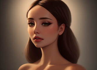 Close-up portrait of beautiful young woman. Generative AI.