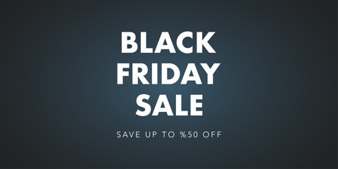 Black Friday Sale typographic banner. White bold lettering on blue background. Vector illustration for social media, website, mobile, discount, promo, store.