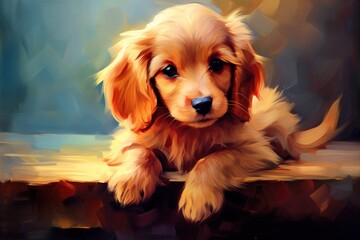 Painting of a golden retriever puppy