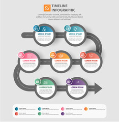 Road map steps, Infographic design template and marketing icons, with 7 options, parts, steps or processes,Business concept