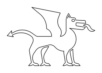 Dragon abstract symbol, zodiac sign, dinosaur minimal line art style. Dragon with wings. Vector isolated illustration