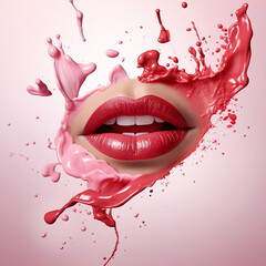 Fototapeta women lips pink lipstick liquid colour obraz