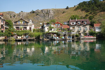 View at fishing village lin at ohrid lake, albania.