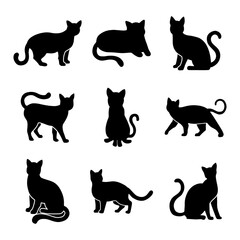 sillhouette cat day illustration set