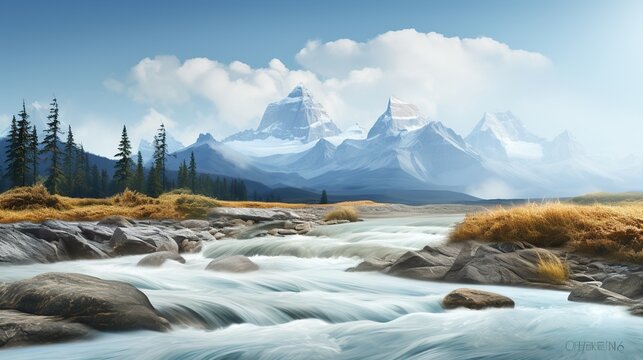 Beautiful high mountain with lake view AI generated image