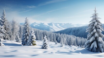 Fototapeta na wymiar Christmas background with snowy fir pines trees AI generated image