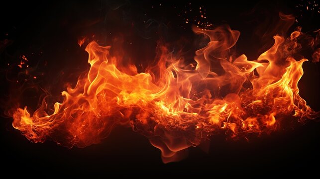 Hot Fire flames on black background AI generated image