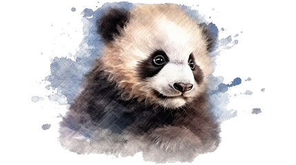  portrait little cute panda baby in watercolor isolated against transparent background
