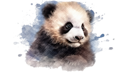  portrait little cute panda baby in watercolor isolated against transparent background
