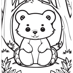 baby bear in forest kids coloring book