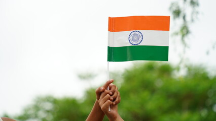 Beautiful Indian flag photo against green background. India Republic Day celebration