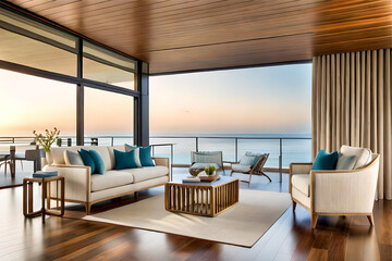 Interior design of a coastal chic living room that exudes a relaxed and sophisticated beachside vibe.