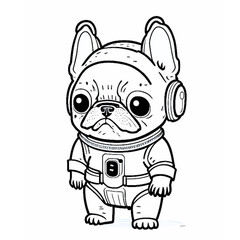 Dog in an astronaut suit, dog in a space, standing on two feet, cartoon style, black and white, vector, coloring page, character, a cartoon style,
