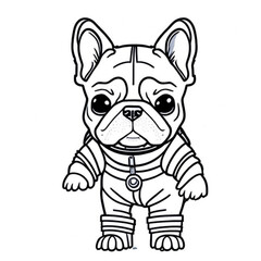 French BullDog in an astronaut suit, Bulldog, dog in space, standing on two feet, cartoon style, black and white, vector, coloring page, character, a cartoon style,
