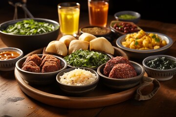 A Mouthwatering Spread of Brazilian Food: Feijoada, Pão de Queijo, Coxinha and Brigadeiros, Created with Generative AI