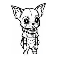 Chihuahua, Dog in an astronaut suit, dog in a space, standing on two feet, cartoon style, black and white, vector, coloring page, character, a cartoon style,
