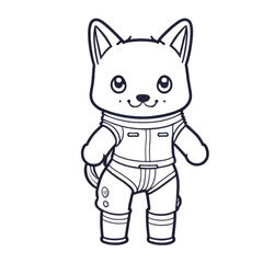Dog in an astronaut suit, dog in a space, standing on two feet, cartoon style, black and white, vector, coloring page, character, a cartoon style,
