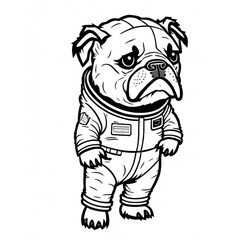 Dog in an astronaut suit, dog in a space, standing on two feet, cartoon style, black and white, vector, coloring page, character, a cartoon style,

