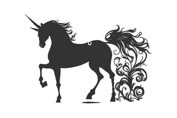 Magic unicorn silhouette Stylish icons vintage background. Vector illustration design.