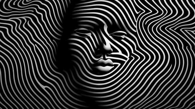 Illustration of a woman's face in black and white, abstract art created with Generative Ai Technology