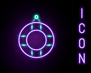 Glowing neon line Lifebuoy icon isolated on black background. Lifebelt symbol. Colorful outline concept. Vector