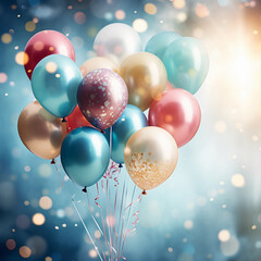 colorful balloons floating in the background
