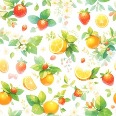 Fototapeta na wymiar Photo seamless pattern with fruits on a white background