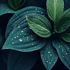 Obraz premium Photo tropical leaves in dark green with rain water drop on texture abstract pattern nature