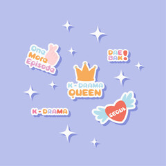  Cute stickers, vector flat design, korean drama quotes label collection, vector illustration