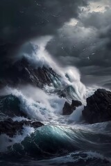 Dramatic seascape with crashing waves