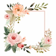 frame with roses on white background , generated Ai