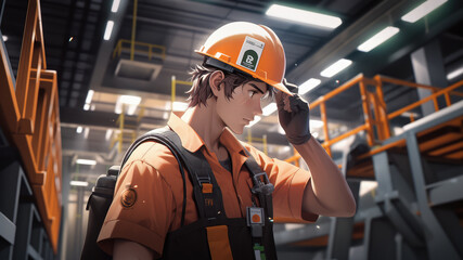 Male engineer foreman leading his team of co-workers in maintenance and training in industry factory - Generative AI