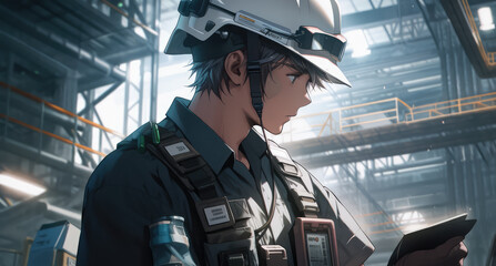 Male engineer foreman leading his team of co-workers in maintenance and training in industry factory - Generative AI