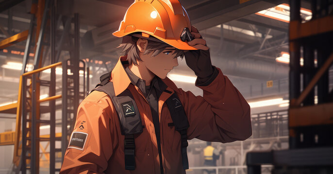 Male engineer foreman leading his team of co-workers in maintenance and training in industry factory - Generative AI