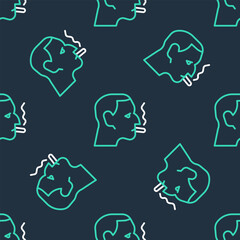 Line Man smoking a cigarette icon isolated seamless pattern on black background. Tobacco sign. Vector